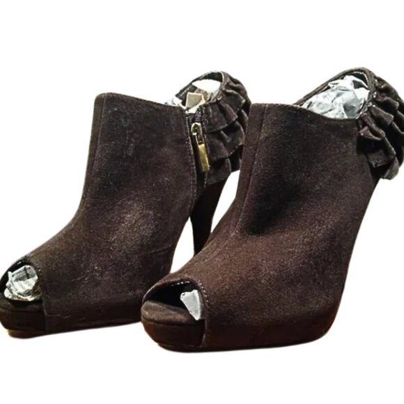 Rue 21 Women's Brown Suede Ruffles Booties - Picture 1 of 7